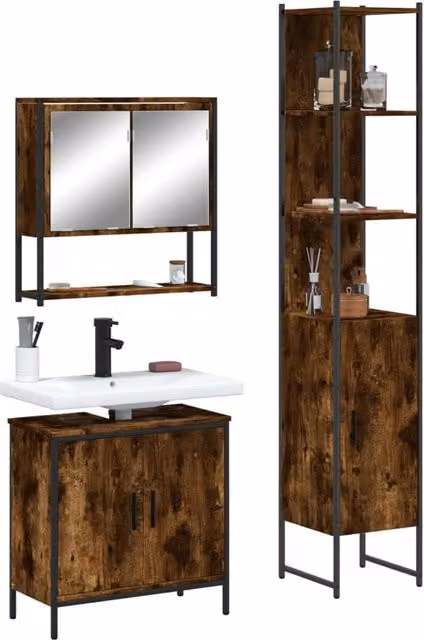 Berkfield Home 3 Piece Industrial Bathroom Furniture Set in Smoked Oak Brown