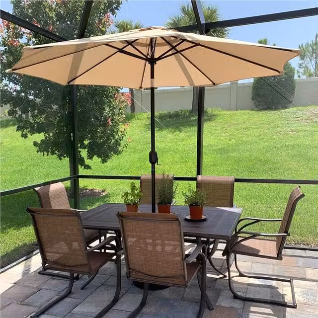 Yaheetech 2.7m Patio Market Umbrella with 8 Ribs, Tilt and Crank Function in Beige/Brown