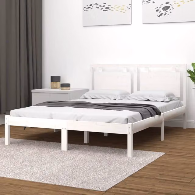 Berkfield Home White Solid Pine Wood Bed Frame W/D/H: 200 x 200 cm