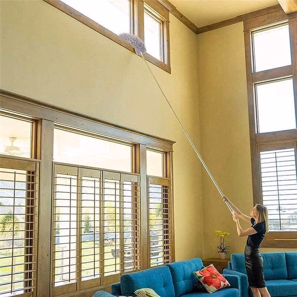 PAWNORA Extra Long Cobweb Feather Duster in Grey with Microfibre and Stainless Steel – 3