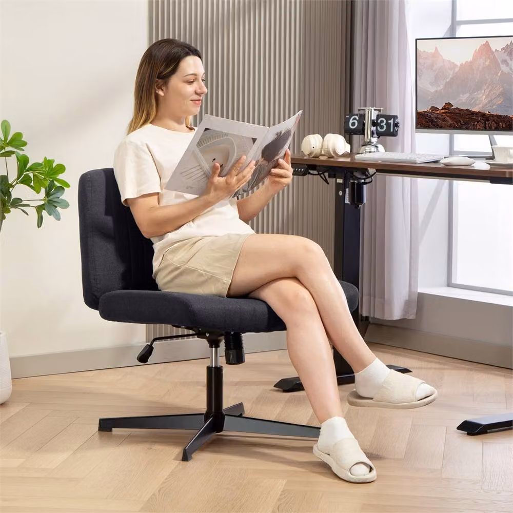EONLION Black Linen-Feel Fabric Swivel Office Chair for Home or Work – 3