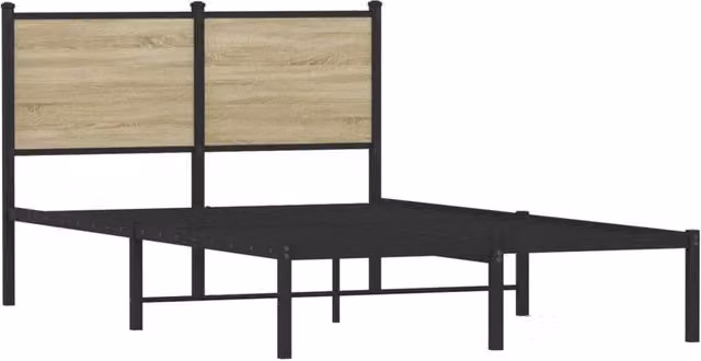 Berkfield Home Metal and Wood Bed Frame in Sonoma Oak and Black, Small Double, W/D/H: 120 x 200 cm