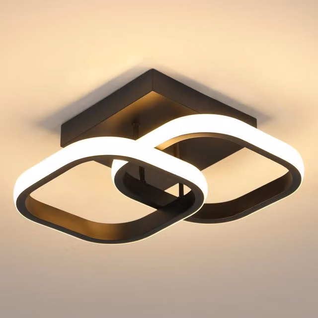 COMELY Modern Square LED Ceiling Light, 22W, Warm White 3000K, Black – 1