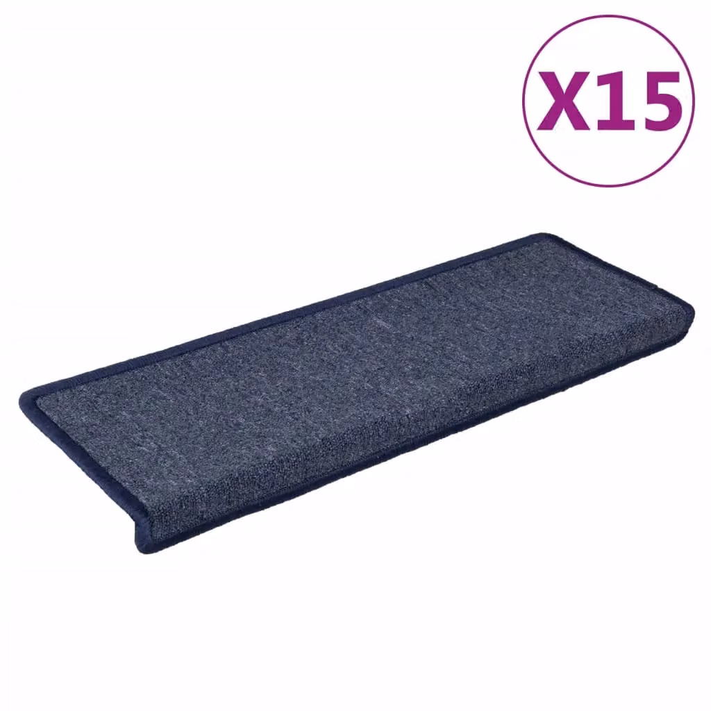 Berkfield Home Self-Adhesive Carpet Stair Treads, 15 Pieces, Grey and Blue, W: 65 cm, D: 21 cm, H: 4 cm – 2