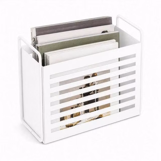 Havendro White Metal Freestanding Magazine and File Holder with Back Panel, W/D/H: 28.0 x 23.0 x 23.0 cm – 1
