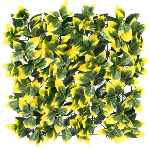 Primrose London Yellow and Green Leaf Artificial Hedge Outdoor Patio Panels, 16 Pack, W/D/H: 50 x 50 x 50 cm – 1