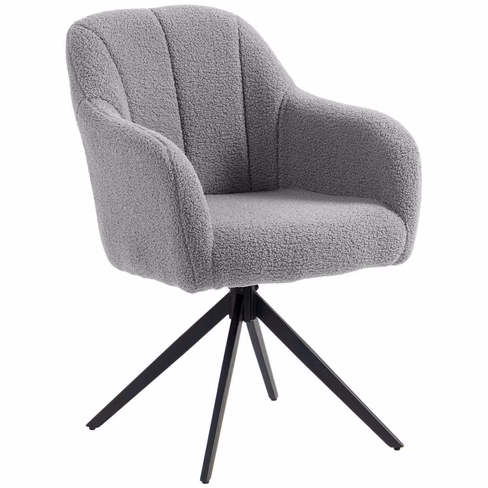 STILVORA Grey Fabric Tub Armchair with 360 Degree Swivel Seat and Metal Frame – 4