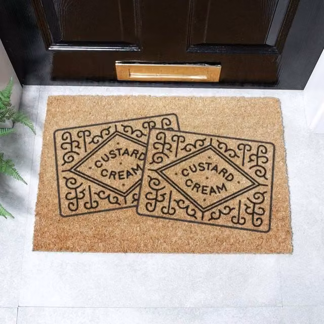 Artsy Mats Two Custard Creams Coir Doormat, Brown, W: 60 cm, D: 40 cm