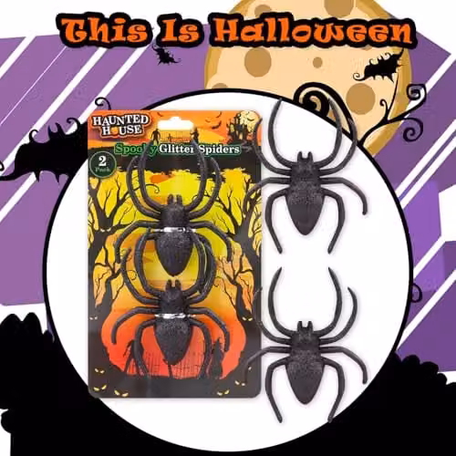 VFM e-Store Black Glitter Halloween Spider Decoration W: 14 cm, D: 10 cm, H: 2 cm – 8