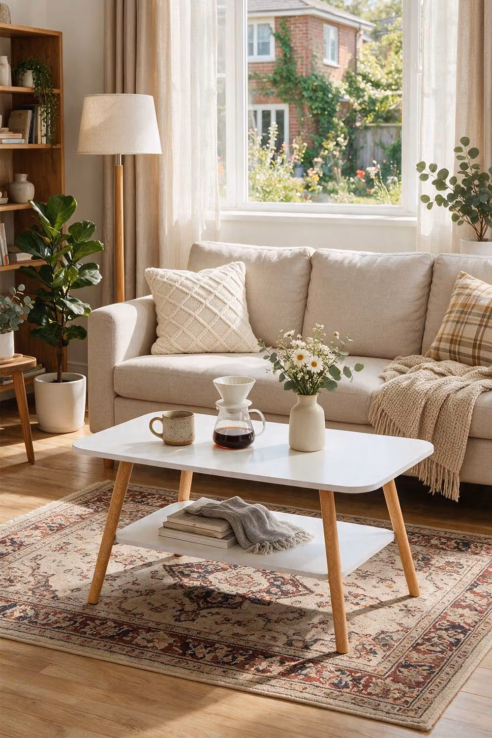 Living and Home Modern Double-Tier Rectangular Coffee Table in White – 2