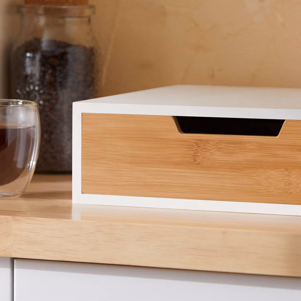 SoBuy Coffee Capsule Drawer with Bamboo Interior in White – 5