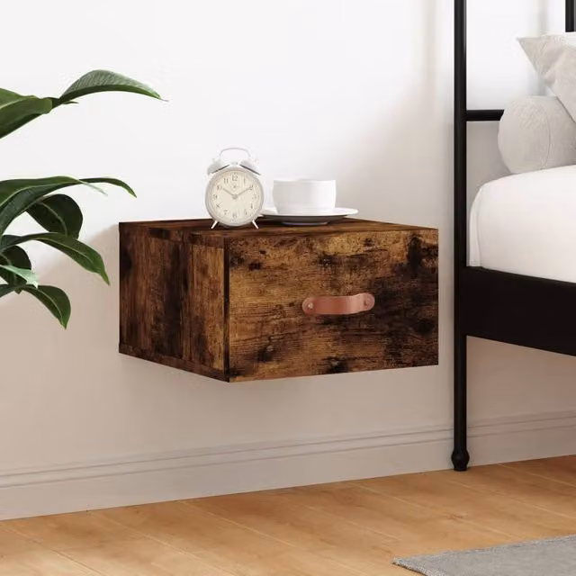Berkfield Home Wall-mounted Bedside Cabinet in Smoked Oak Brown, W/D/H: 35 x 35 x 20 cm