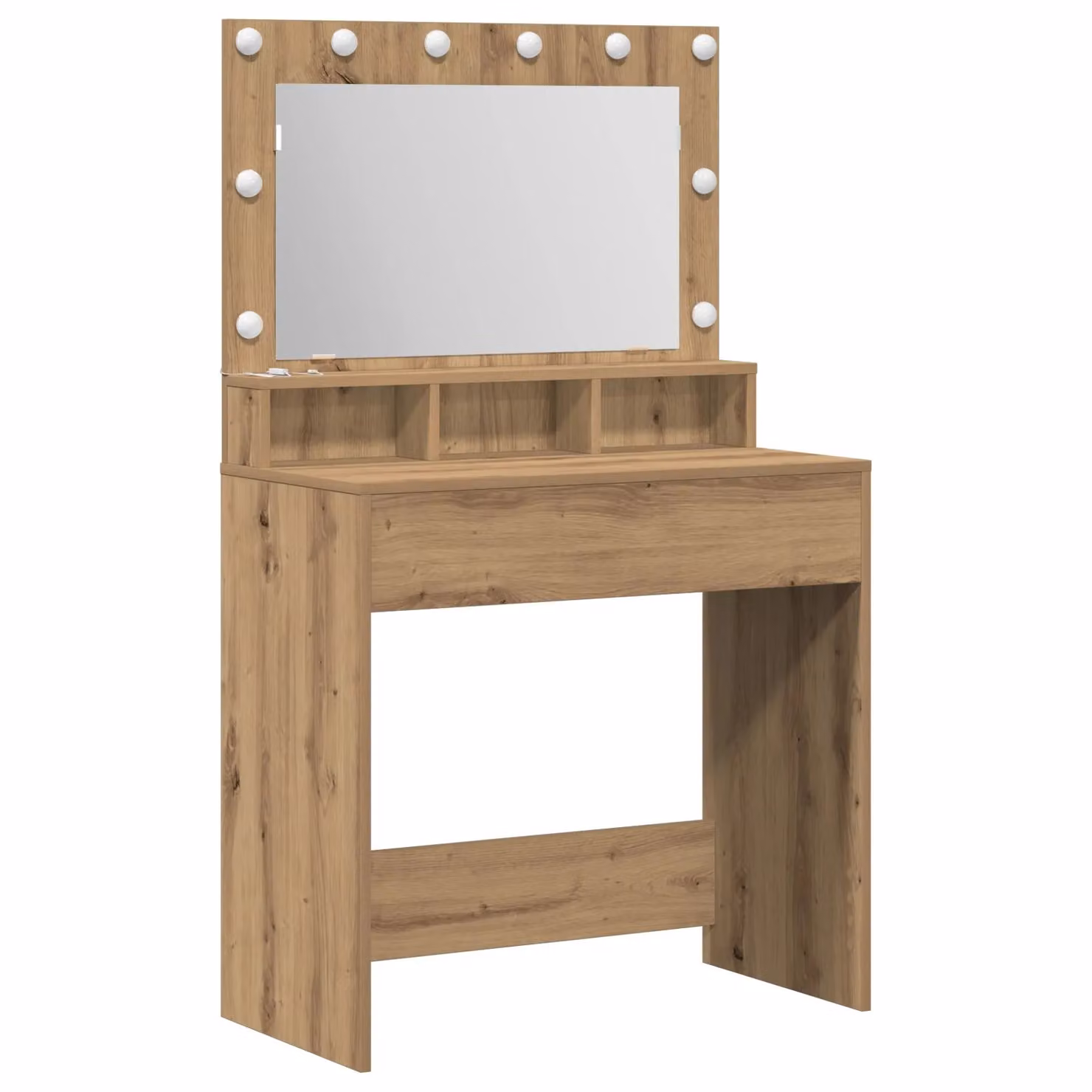 Berkfield Home Modern Oak Dressing Table with LED Lights in Beige, W/D/H: 79 x 41 x 135 cm – 2