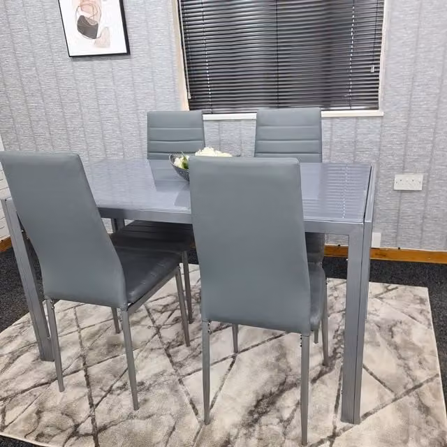 Kosy Koala Modern Grey Glass Rectangular Dining Table Set with 4 Chairs