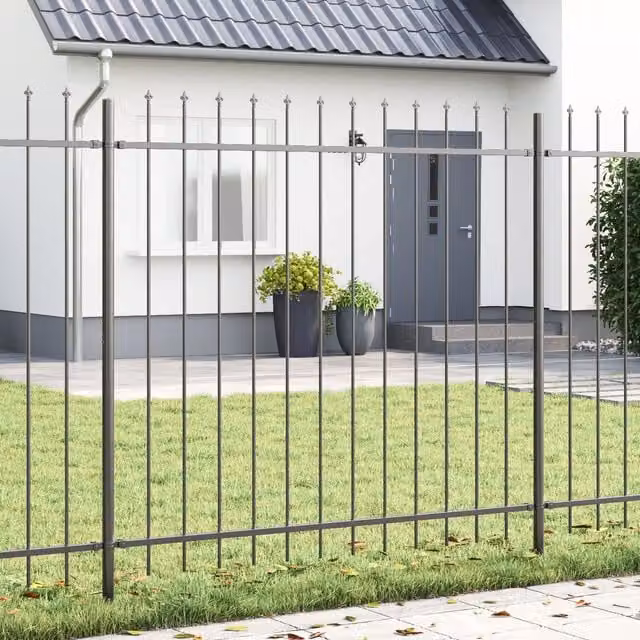 Berkfield Grey Steel Garden Fence with Spear Top, W: 13.6 m, H: 1.5 m – 1