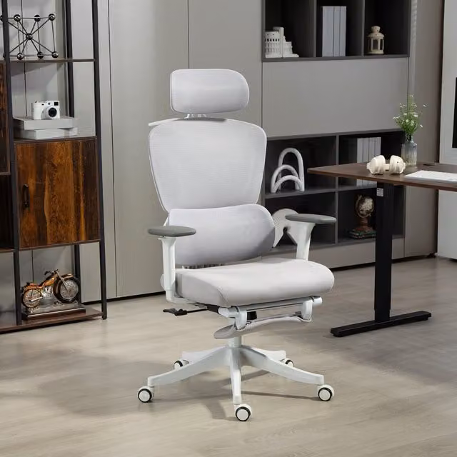 HOMCOM Executive Ergonomic Mesh Office Chair with Headrest and 3D Armrests in Grey