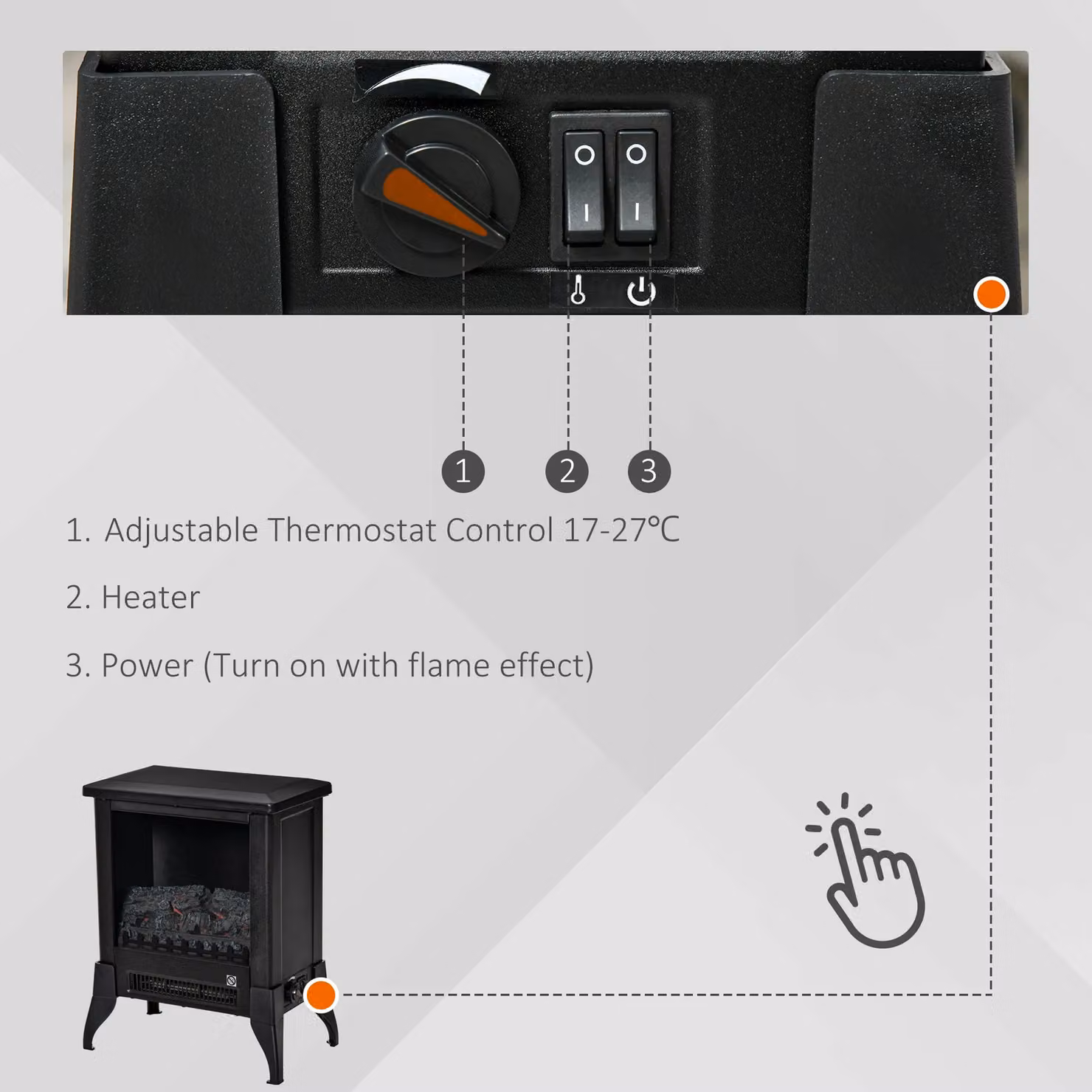 HOMCOM Freestanding Electric Fireplace Stove with Flame Effect and Overheat Protection in Black – 5