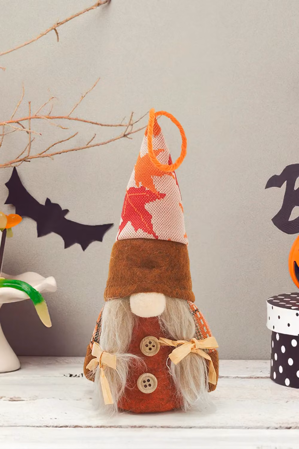 Living and Home Orange Light-Up Female Plush Gnome Halloween Couple Decoration for Tabletop and Shelf Displays – 2