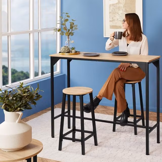 tectake Industrial Rectangular Dining Table in Light Oak Sonoma and Brown Wood and Metal