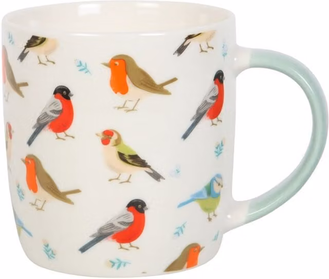 KDMK British Garden Bird Mug with All-Over Bird Design in White