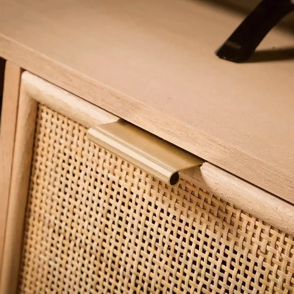 CALICOSY MIYA TV Stand with 2 Drawers and Rattan Fronts in Light Brown, W: 100 cm – 7