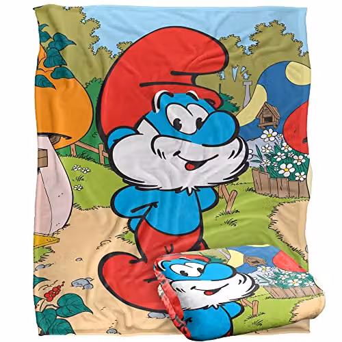 LOGOVISION The Smurfs Papa Smurf Silky Touch Super Soft Fleece Throw Blanket, Multicolour, W: 152 cm, D: 127 cm