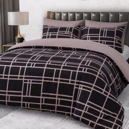 Pamposh King Size Reversible Duvet Cover Set, 3 Piece Hypoallergenic Brushed Microfibre Bedding Set with Zipper Closure, Grey and Black, W/D/H: 180 x 200 cm, Pillowcases 50 x 75 cm