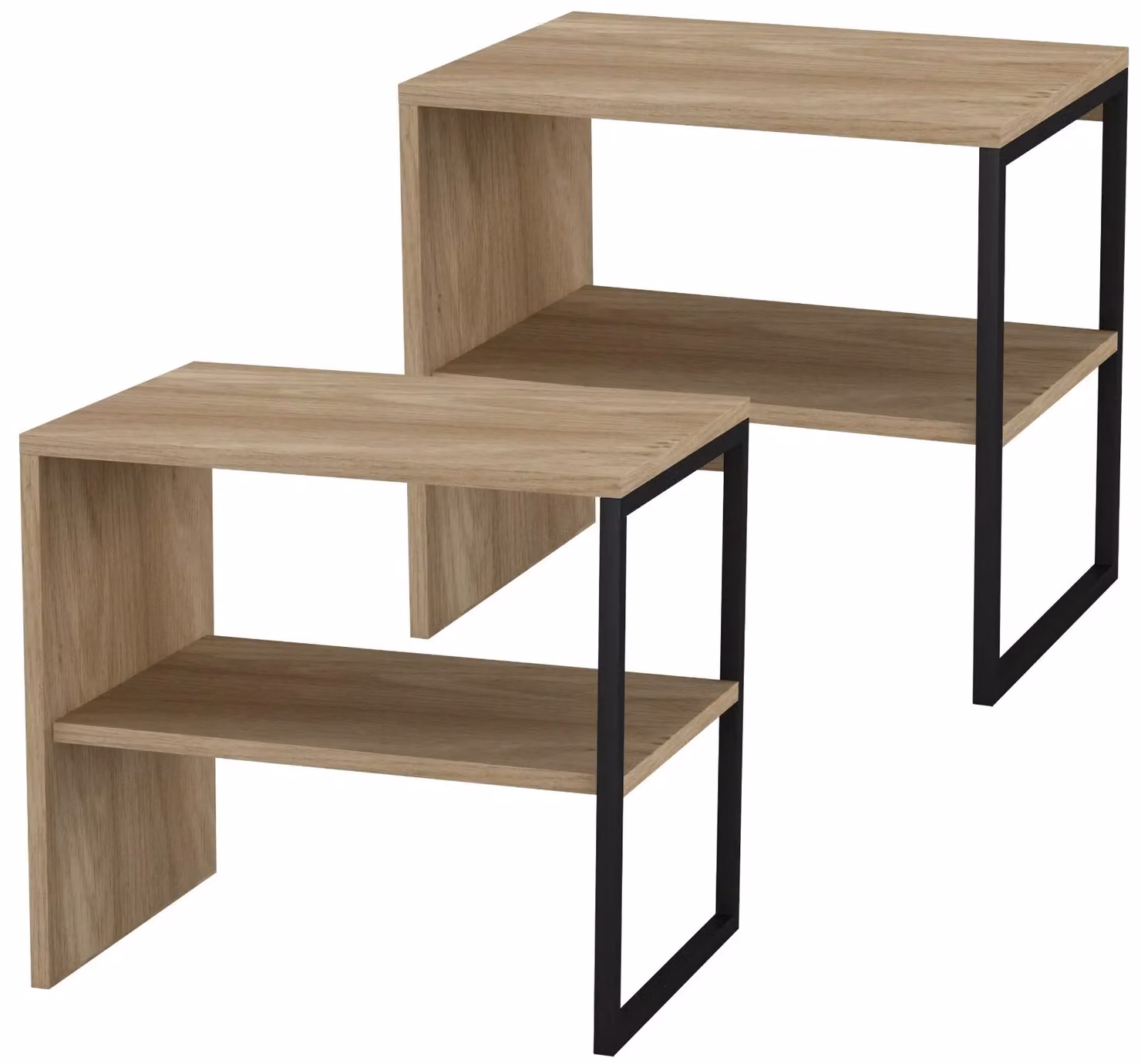 EONLION Set of 2 White Modern Bedside Tables with Wood and Metal Open Shelves – 3