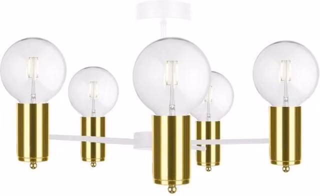 Netlighting Arde Multi Arm Semi Flush Ceiling Light in White and Gold, 60cm, 5x E27