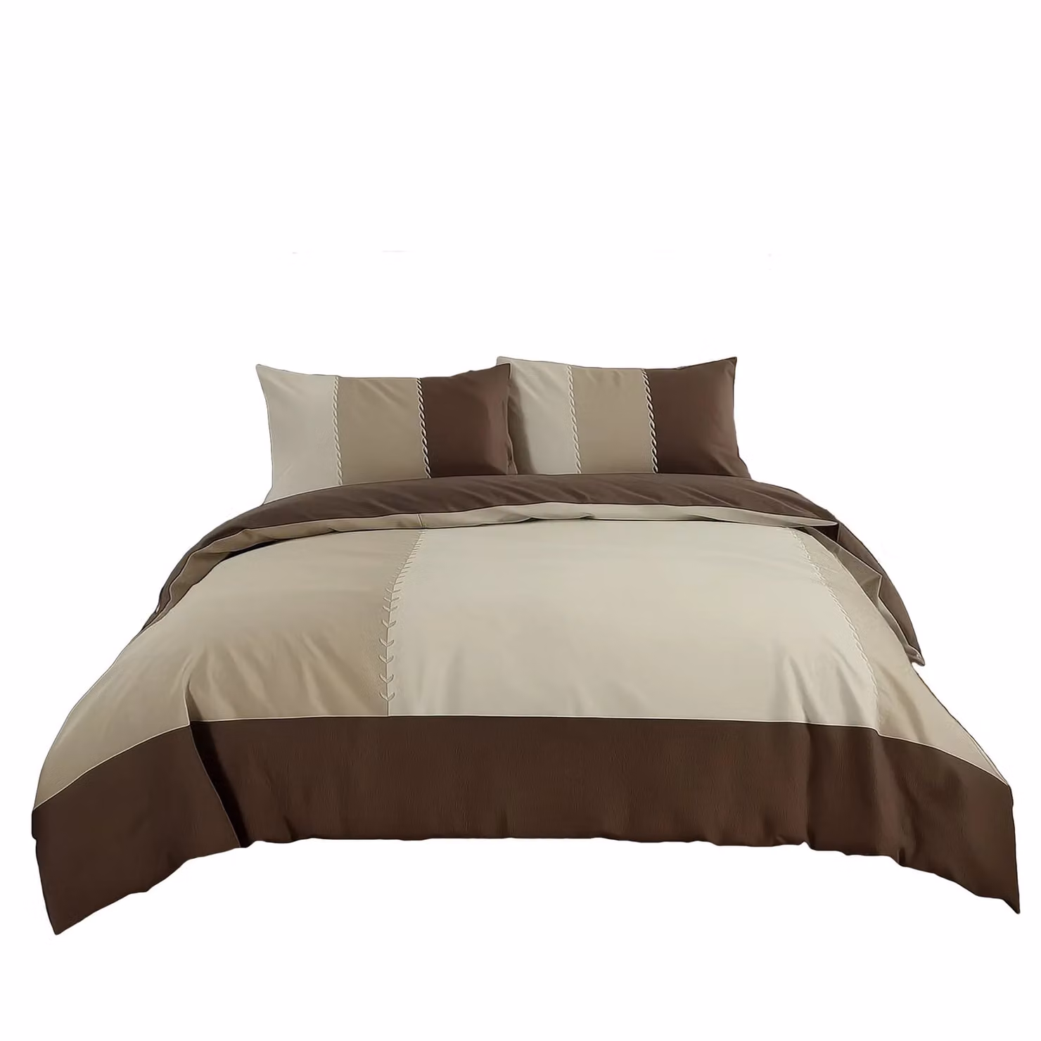 Snug City Modern Patchwork Duvet Cover and Pillowcase Set in Brown, King Size (W: 180 cm, H: 200 cm) – 2