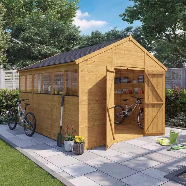BillyOh Expert Tongue and Groove Apex Wooden Workshop with Window in Brown