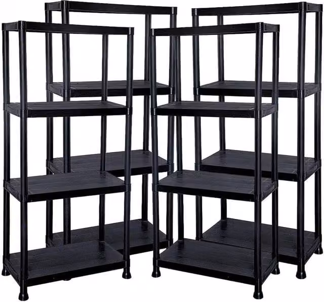 PAWNORA 4 Tier Plastic Shelving Storage Racking in Black