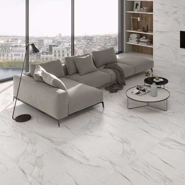 Livingandhome Marbled Effect Stone Look Self Adhesive Square Flooring in Grey and White