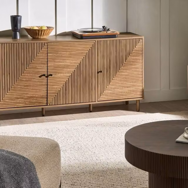 Wyld and Coco Modern 3-Door Sideboard in Light Brown MDF with Pine Legs