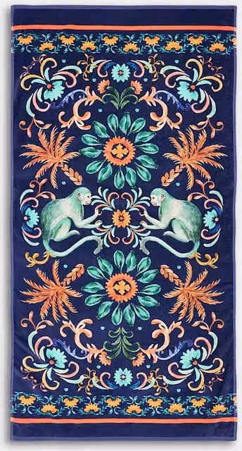 M&S Pure Cotton Monkey Print Beach Towel in Blue Mix