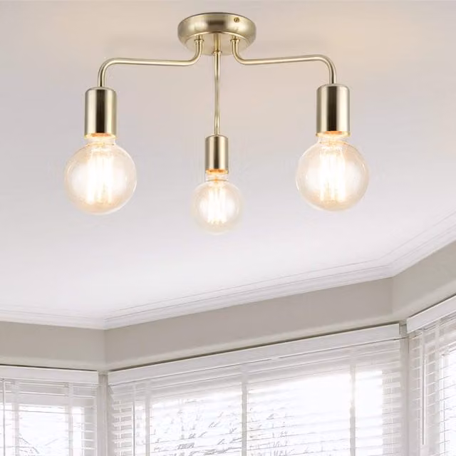 COSYLYTE Fraser 3 Light Modern Metal Ceiling Flush Light in Brass