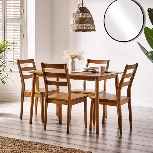 FurnitureboxUK Lynton Small Walnut Colour Wooden Dining Table and 4 Dining Chairs Set
