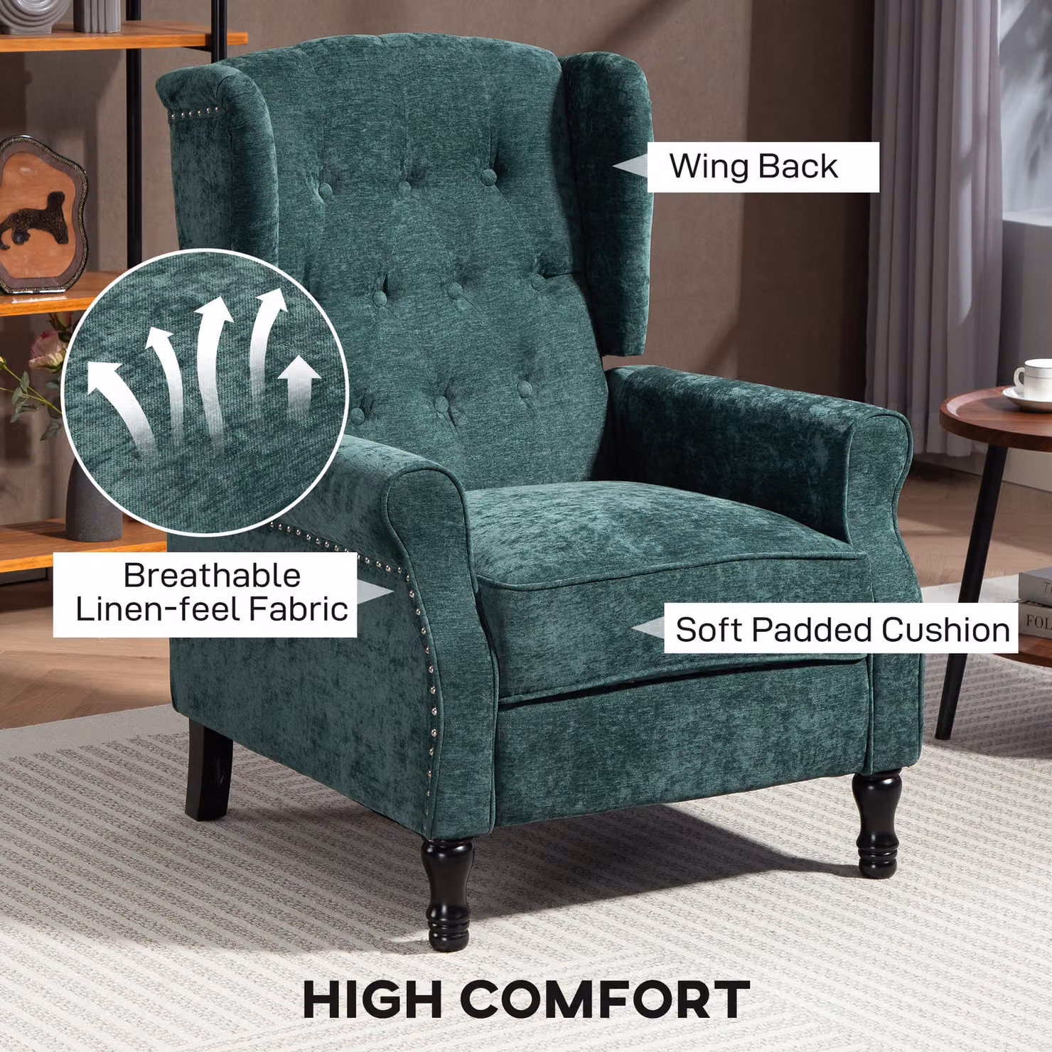 HOMCOM Vintage Velvet Reclining Armchair with Integrated Footrest in Dark Green – 5