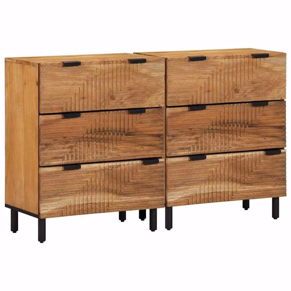 Berkfield Home Set of 2 Brown Acacia Solid Wood Sideboards, W/D/H: 60 x 33 x 75 cm – 2