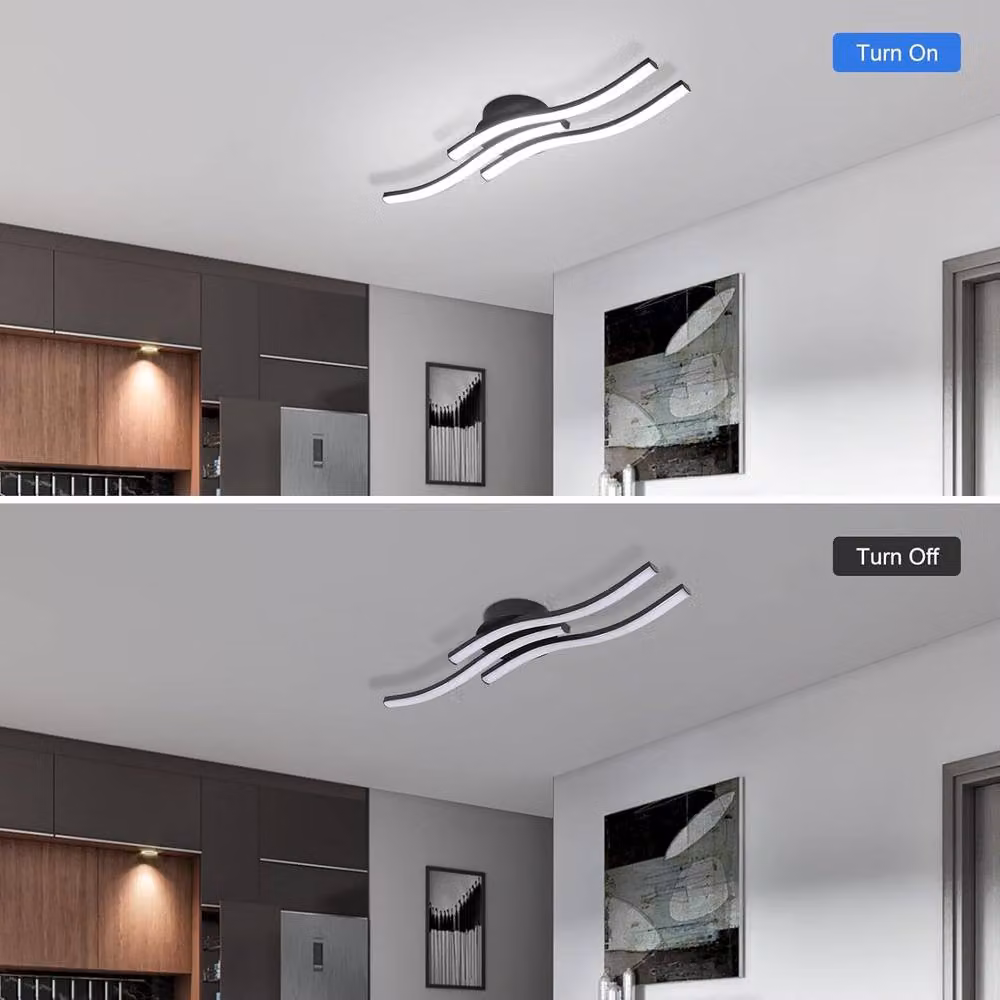Goeco Modern 18W LED Ceiling Light with 3 Wavy Bars in Black, 6500K Cool White – 3
