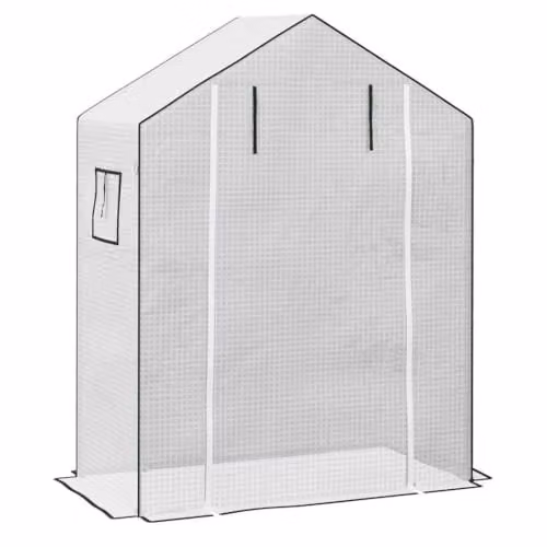Outsunny White PE Greenhouse Cover Replacement with Door and Mesh Windows, W: 140 cm, D: 73 cm, H: 190 cm – 1