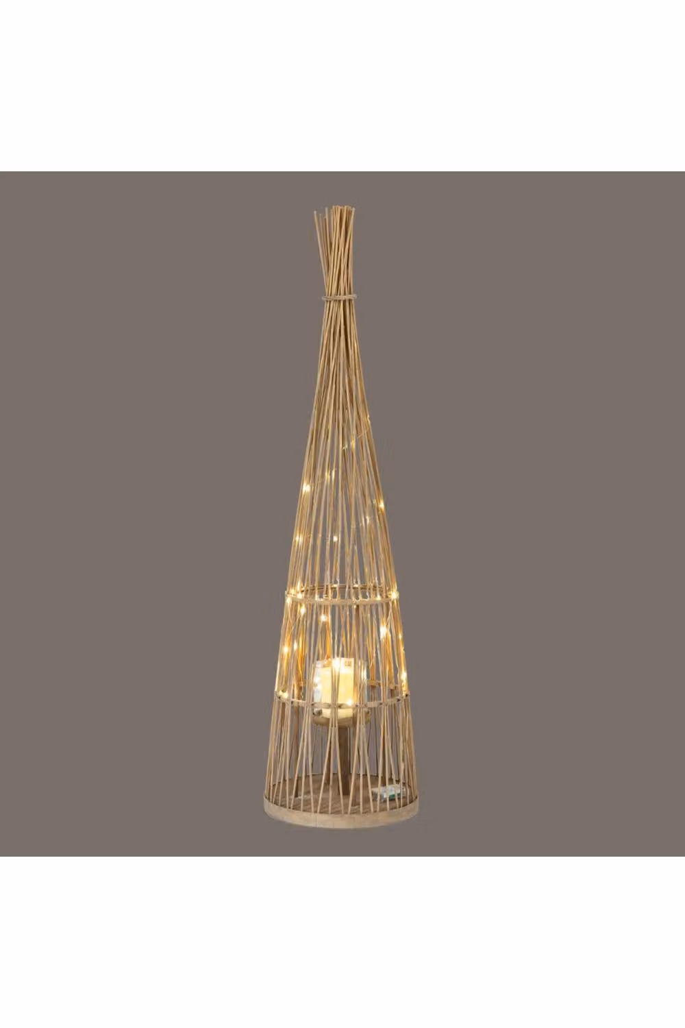 KDMD Large Conical Wicker Tabletop Lantern with Glass and LED in Brown – 3