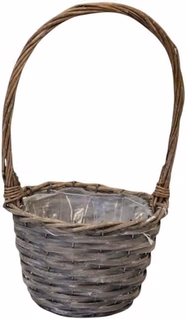 Four Candle Greywashed Willow Round Basket with Overhandle, Grey, Diameter: 24 cm