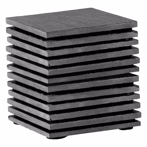 Argon Tableware Square Black Slate Coasters, 12 Piece Set with Holder