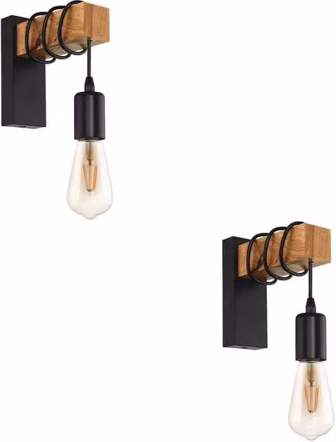 Loops 2 Pack Modern LED Wall Lights in Black and Brown with Wood and Glass Details