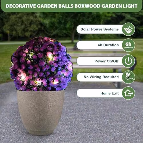 MantraRaj Solar Powered 20 LED Flower Topiary Ball Garden Decoration, Purple, Diameter: 28 cm – 5