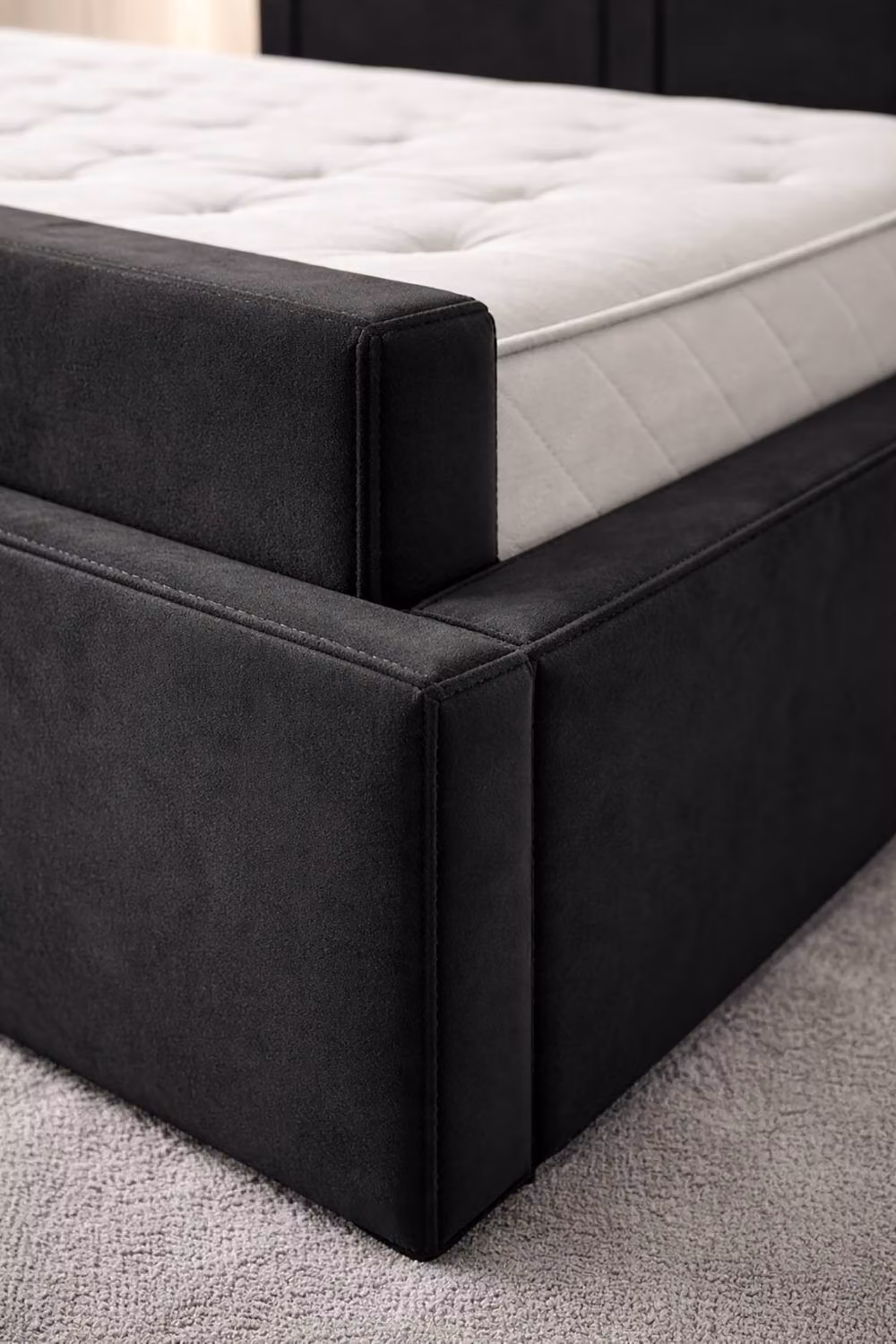 Paradise Beds Ltd Luxury Upholstered Velvet TV Bed in Black and Silver, W/D/H: 180 x 200 cm – 2