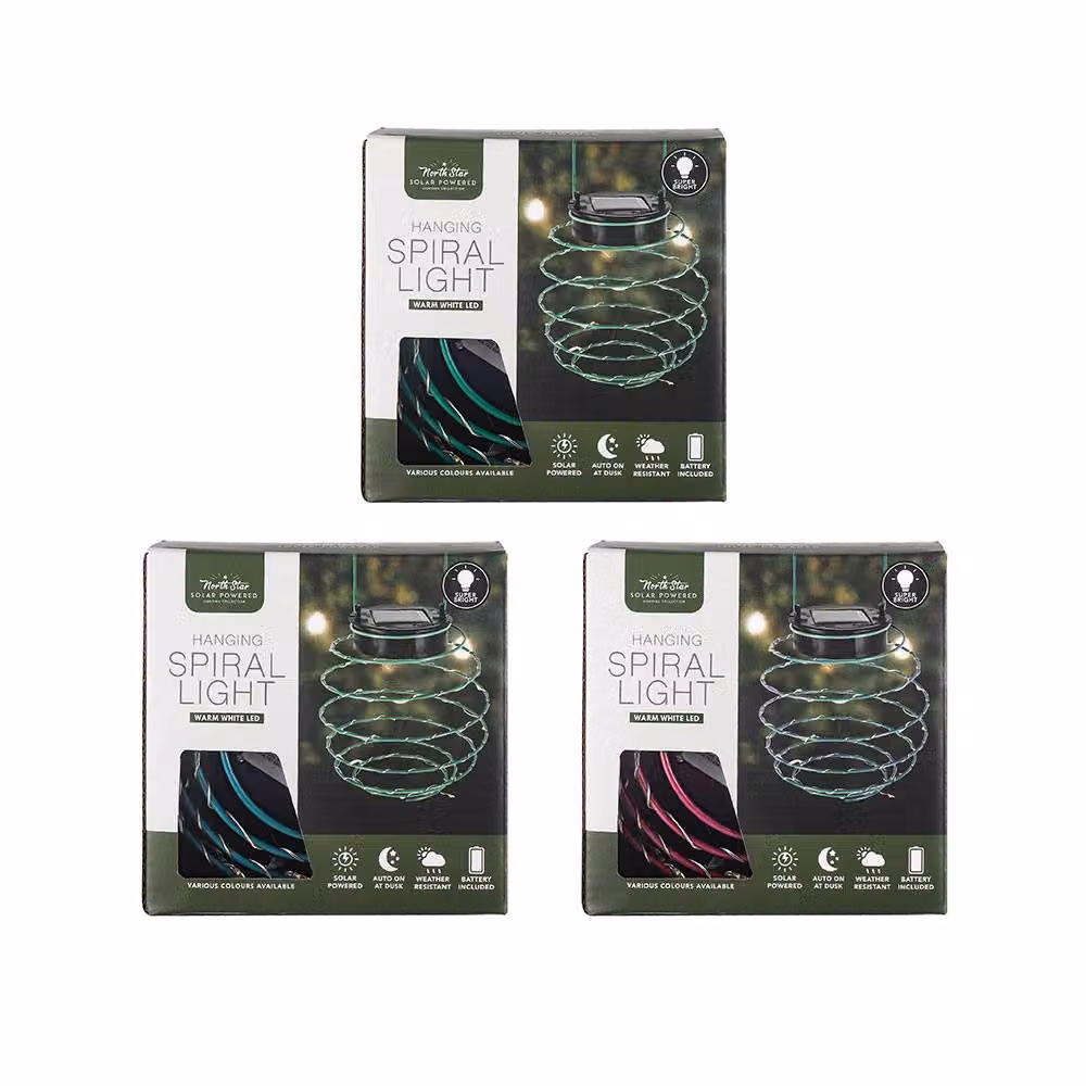 Voltico Solar LED Spiral Hanging Lights in Green, Blue or Multicolour, 3 Pack – 3