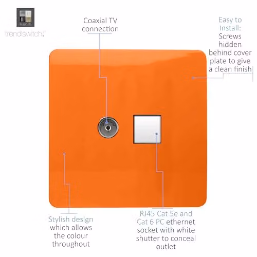 Trendi Artistic Modern Combination TV Co-axial and Telephone Flush Socket in Orange – 2