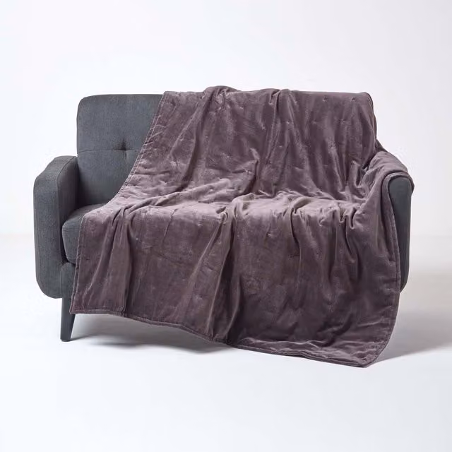 Homescapes Quilted Velvet Throw in Grey and Orange, W: 150 cm x D: 200 cm